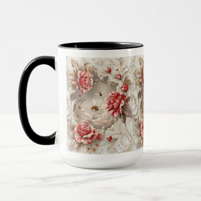Elegante 3D-Rose, Bienen und botanische Schönheit Tasse (Links)