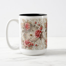 Elegante 3D-Rose, Bienen und botanische Schönheit Zweifarbige Tasse