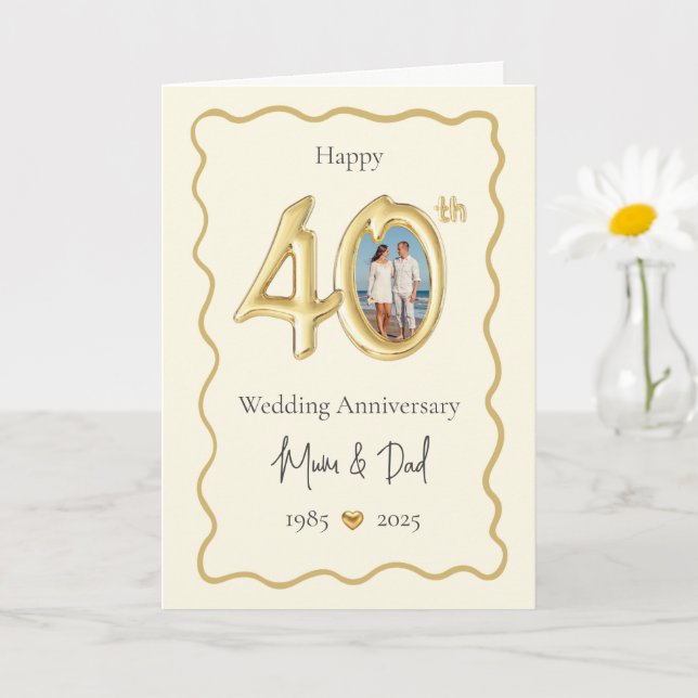 Elegante 40. Hochzeitskarte - Mama & Vater Karte (Kleine Pflanze)