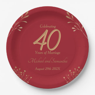 Elegante 40. Rubinhochzeitsfeier Pappteller