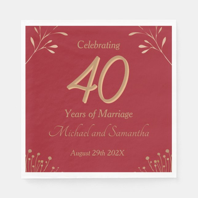 Elegante 40. Rubinhochzeitsfeier Serviette (Vorderseite)