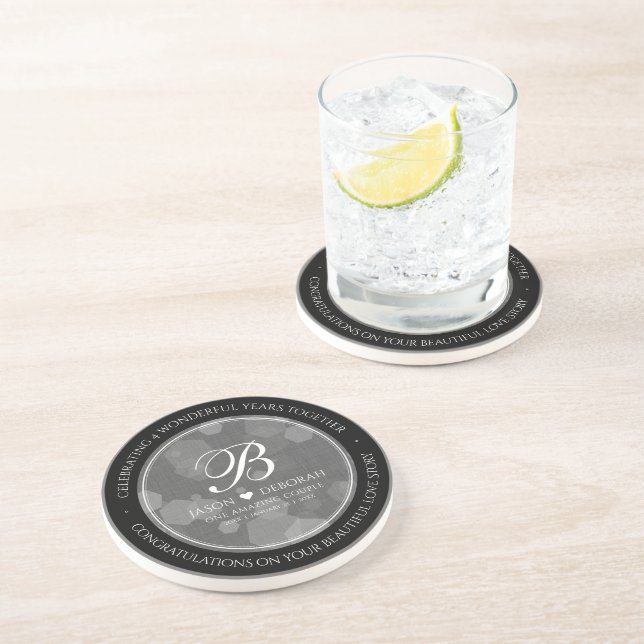 Elegante 4. Linen Hochzeitsfeier Getränkeuntersetzer (Seite)