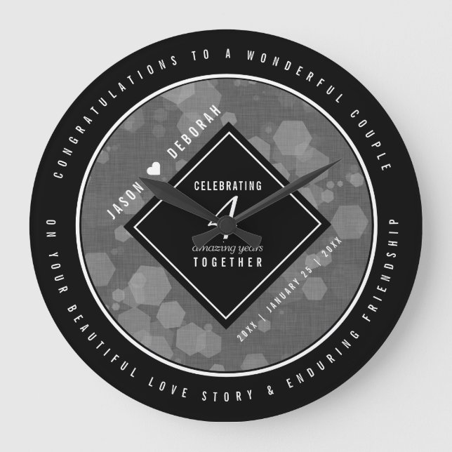 Elegante 4. Linen Hochzeitsfeier Große Wanduhr (Vorderseite)