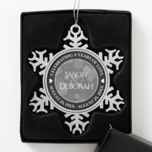 Elegante 4. Linen Hochzeitsfeier Schneeflocken Zinn-Ornament