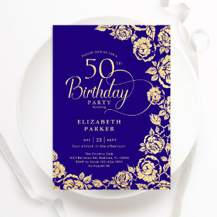 Elegante 50. Geburtstag Lila Gold-Rose Einladung