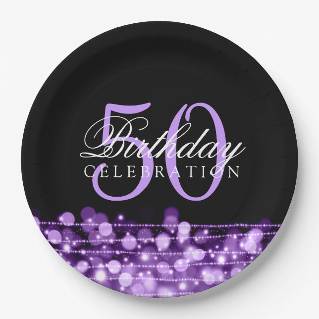 Elegante 50. Geburtstags-Party-Glitzern lila Pappteller (Vorderseite)
