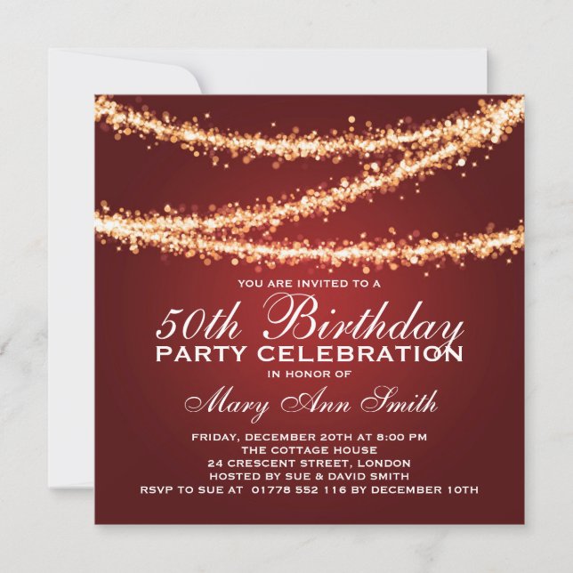 Elegante 50. Geburtstags-Party-Goldschnur Einladung (Vorderseite)