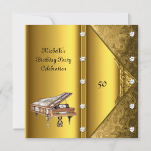 Elegante 50. Geburtstagsfeier Klavier Vintage Einladung