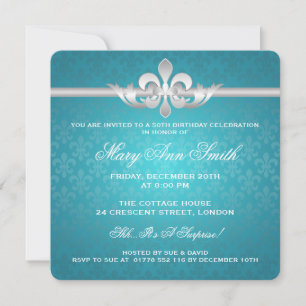 Elegante 50. Geburtstagsparty Lilie Turquoise Einladung