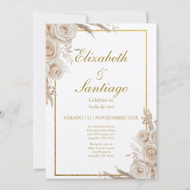 Elegante 50. Hochzeit Boho Spanisch Einladung (Vorderseite)