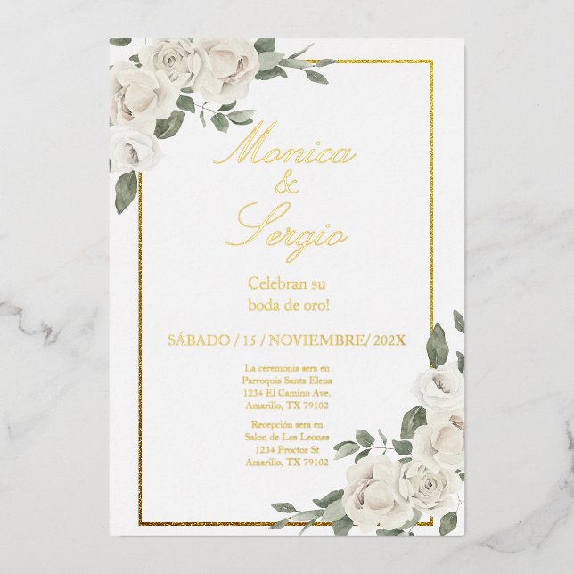 Elegante 50. Hochzeit Einladung in Spanisch (Vorderseite)