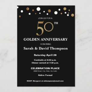 Elegante 50. Hochzeitsjubiläum Gold und Schwarz Einladung