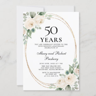 Elegante 50-Jahres-Jubiläumsfeier Weiße Rose Blüte Einladung