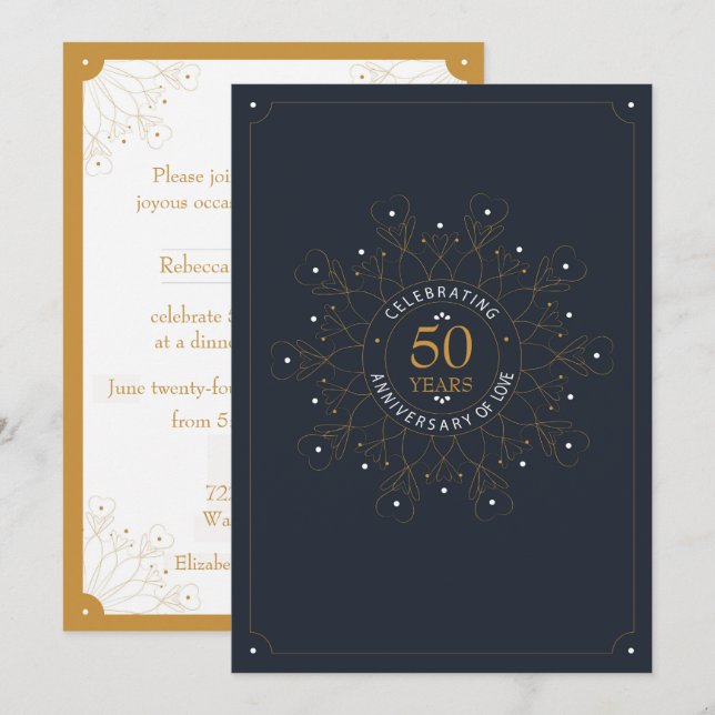 Elegante 50-jährige Jubiläumsveranstaltung Einladung (Vorne/Hinten)