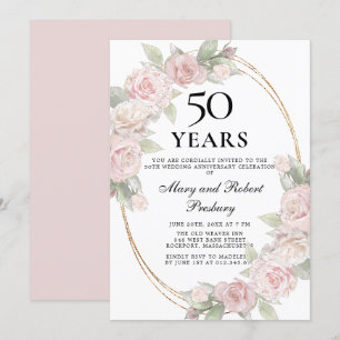 Elegante 50. Jubiläum Pink Rose Floral Einladung