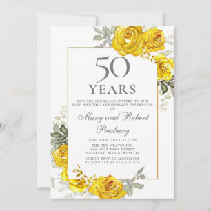 Elegante 50. Jubiläums-Einladung mit gelben Blumen Einladung
