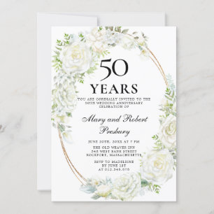Elegante 50. Jubiläumsfeier Weiße Rose Floral Einladung