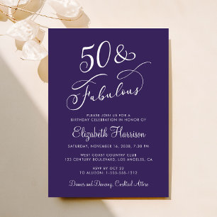 Elegante 50 und fantastische violette 50. Geburtst Einladung