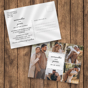Elegante 5-Foto-Hochzeitseinladung Postkarte