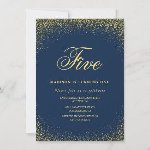 Elegante 5. Geburtstagseinladung Gold Navy Glam Einladung