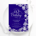 Elegante 60. Geburtstag Lila Silberne Rose Einladung<br><div class="desc">Lila silberne florale 60. Geburtstagsfeier Einladung. Elegantes Design mit Rose,  Imitaten silberne Folie und Typografie Script Schriftart. Die trendige Einladungskarte eignet sich perfekt für eine stilvolle Damenfeier. Kann für jedes Alter angepasst werden. Personalisieren Sie Ihre persönlichen Daten. Gedruckte Zazzle-Einladungen oder Sofortdownload digitaler Druckvorlage.</div>