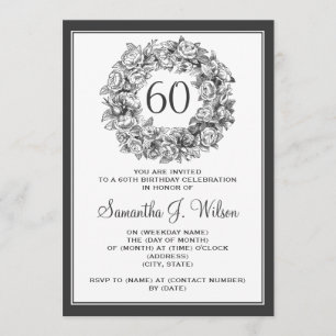 Elegante 60. Geburtstag Vintagen Rose Schwarz Einladung