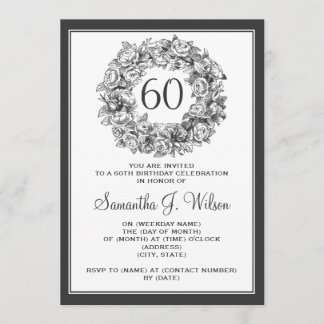 Elegante 60. Geburtstag Vintagen Rose Schwarz Einladung
