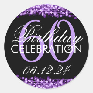 Elegante 60. Geburtstags-Party-Glitzern lila Runder Aufkleber