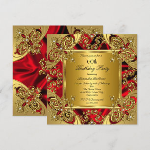 Elegante 60. Geburtstagsfeier Seide Rubinrot Gold Einladung
