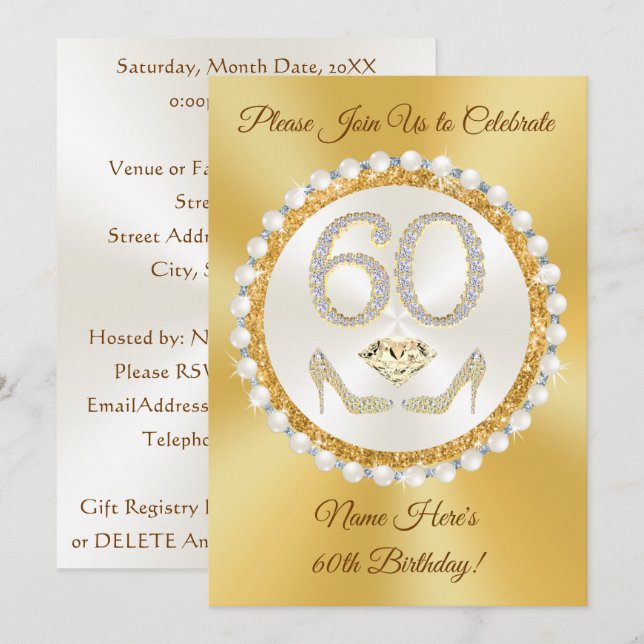 Elégante, 60e anniversaire Invitations pour elle,  (Devant / Derrière)