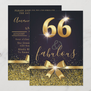 Elegante 66 u. fabelhafter GoldGlitzer-66. Einladung