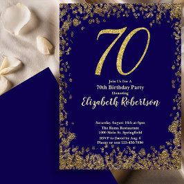 Elegante 70. blaue Geburtstagseinladung mit golden Einladung