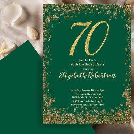 Elegante 70. Grüne Geburtstagseinladung mit Gold-S Einladung