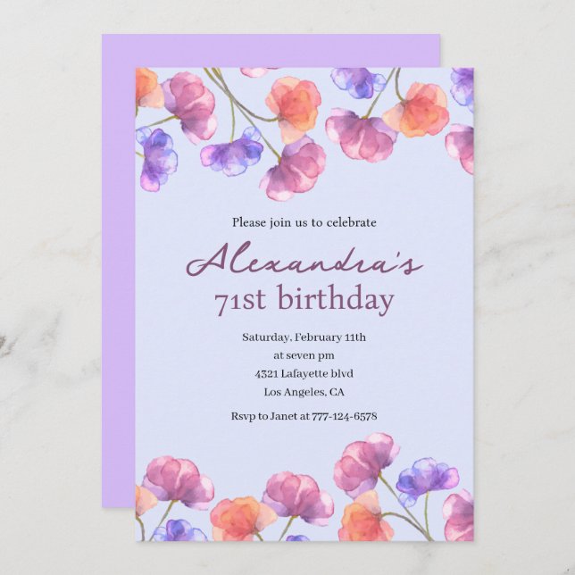 Elégante 71e invitations Boho Floral Chic (Devant / Derrière)