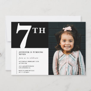 Elegante 7. Geburtstagseinladung Black Chic Foto Einladung
