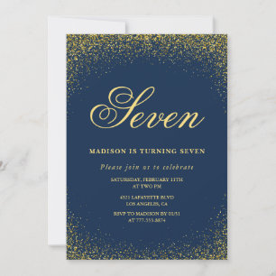 Elegante 7. Geburtstagseinladung Gold Navy Glam Einladung