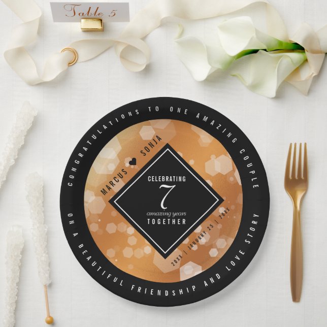 Elegante 7. Geburtstagsfeier der Kupferpresse Pappteller (Hochzeit)