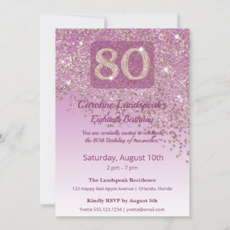 Elegante 80. Geburtstags-Roségold-Glitter Einladung