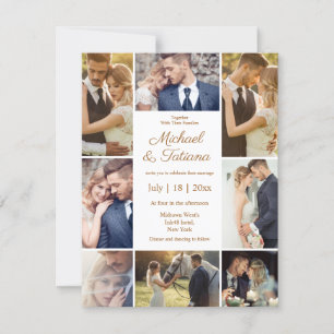 elegante 8 Fotos Collage Braun Hochzeit Einladung