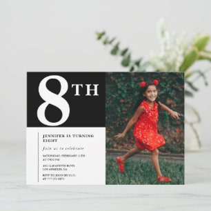 Elegante 8. Geburtstagseinladung Black Chic Foto Einladung