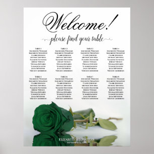 Elegante 8 Table Emerald Green Rose Seating Chart Poster