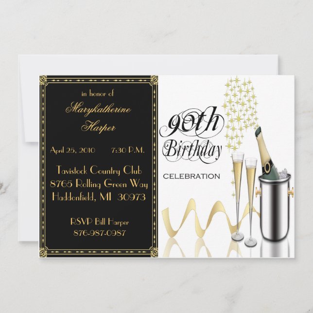 Elegante 90. Geburtstagsparty Einladung (Vorderseite)