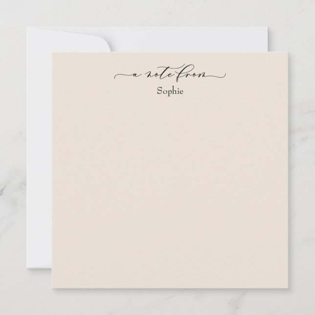 Elegante "A Note From" Einfache Karte in Cream (Vorderseite)