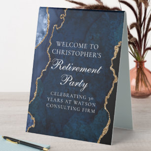 Elegante Abschiedsparty Navy Blau Gold Willkommen Tischaufsteller