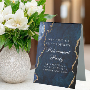 Elegante Abschiedsparty Navy Blau Gold Willkommen Tischaufsteller