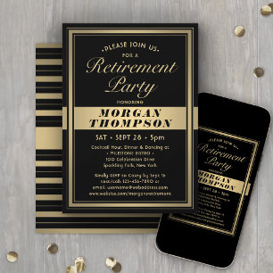 Elegante Abschiedsparty Schwarz und Gold Schrift Einladung