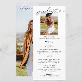 Elegante Abschluss Foto Calligraphy Menu Card Menükarte