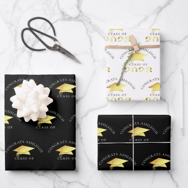 Elegante Abschluss Imitate Goldfräsen Farbe Geschenkpapier Set (Vorderseite)