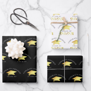 Elegante Abschlussfeier 2023 Falsche Goldfolie Geschenkpapier Set