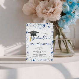 Elegante Abschlussfeier-Einladung mit blauen Blume Einladung
